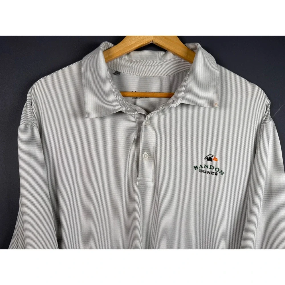 Under Armour Bandon Dunes Golf Polo Shirt Mens 2XL White Grey Striped HeatGear